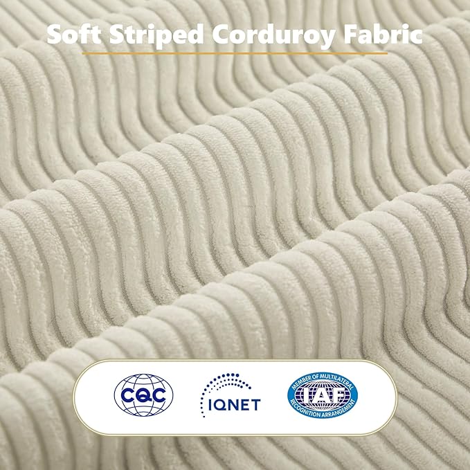 SAMERY 113 Modular Sectional Sofa Comfy Cloud Couch with Movable Ottoman Pillows Deep Seat Corduroy Modular Sofa L Shaped Cloud Sectional Couches for Living Room Bedroom Apartment Beige