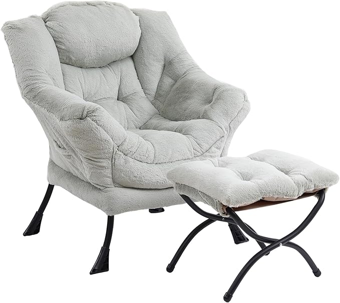 Lazy Chair with Ottoman Modern Accent Chair with Armrests and a Side Pocket Plush Green Accent Chairs Reading Chairs Oversized Armchairs for Bedroom Study Living Room Courtyard