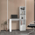 Home Office Desk Computer Desk with 4-Tier Bookcase and 1-Door Cabinet White