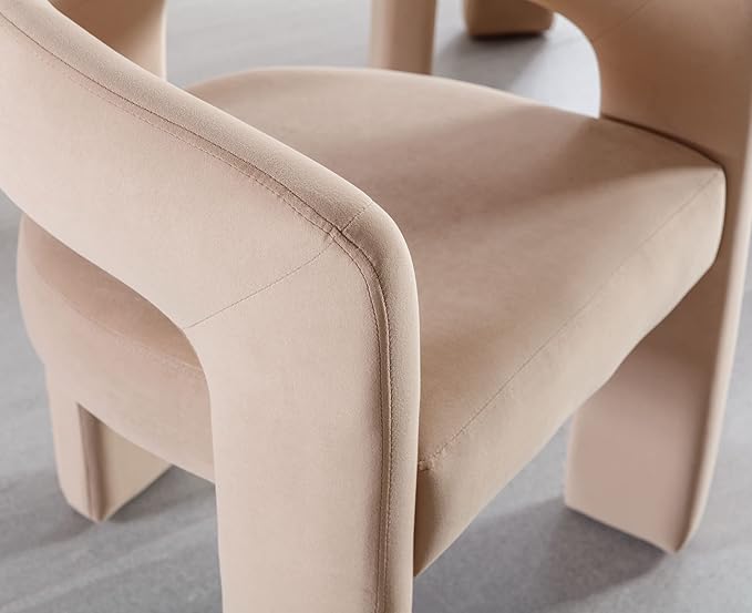 Wahson Modern Dining Chair Set of 2 Velvet Upholstered Barrel Kitchen Chair Round Dining Chairs with Wooden Legs Assembled Accent Armchairs for Dining Room/Living Room/Bedroom/Side Khaki