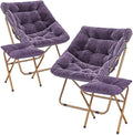 MoNiBloom Square Folding Faux Fur Saucer Chair for Bedroom Living Room Foldable Metal Frame Oversized Large Comfy Furry Padded Soft Cozy Moon Chair with Footrest Ottoman for Adults (Purple 2 Set)