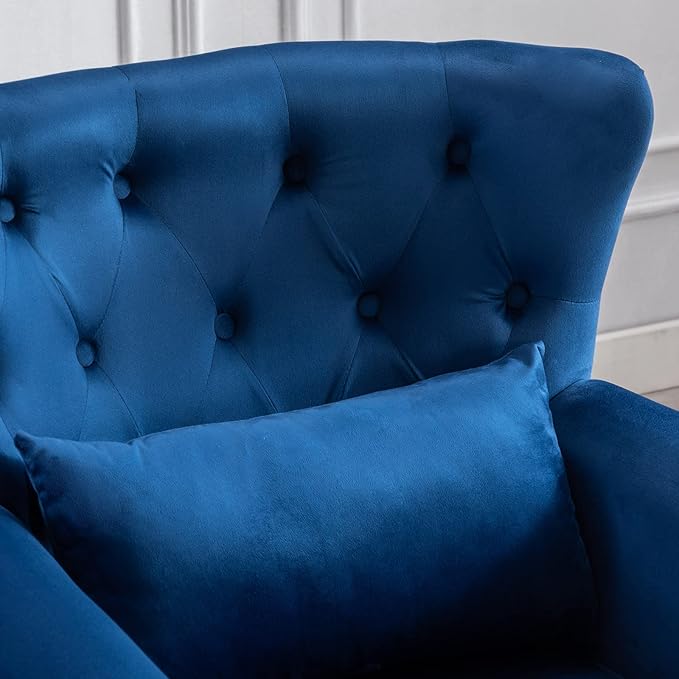 Accent Reading Arm Chairs Set of 2 for Living Room Bedroom Midcentury Modern Comfy Corner Sofa Chair Wingback Waiting Room Club Chair with Button Tufted Back &ampLumbar Pillow Velvet Blue