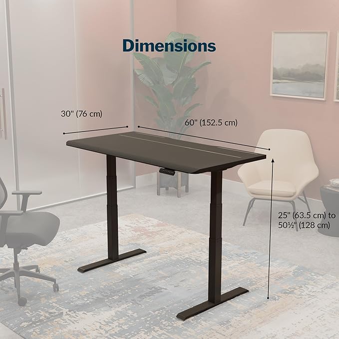 Vari ComfortEdge 60x30 Inch Adjustable Electric Standing Desk with TechTrack – Sit Stand VariDesk with Memory Presets Included Phone Stand &amp Shelf 200 LB Capacity Tool-Free Assembly (Black)