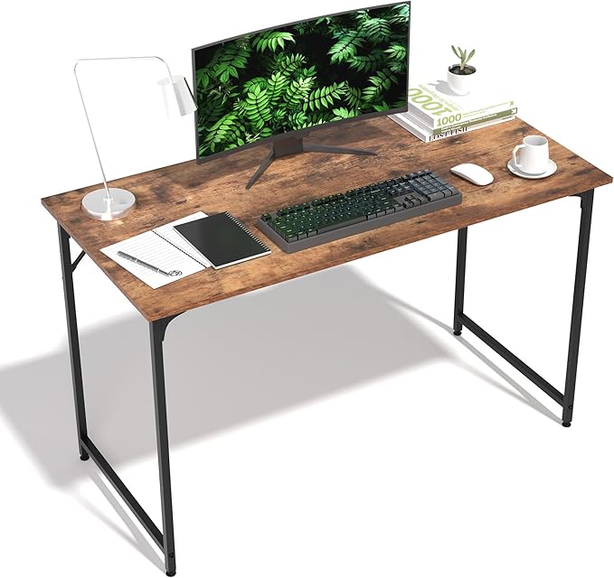 47 Inch Computer Desk with Wood Board and Metal Frame Modern Simple Style Work Desk with Adjustable Feet Study Gaming Desk Table for Home Office Bedroom Small Spaces