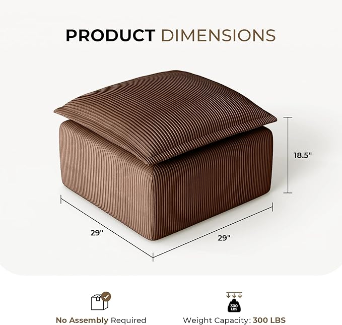 Brown Corduroy Pouf for Modular Sectional Sofa Matching Accessory for Living Room Bedroom and Apartment