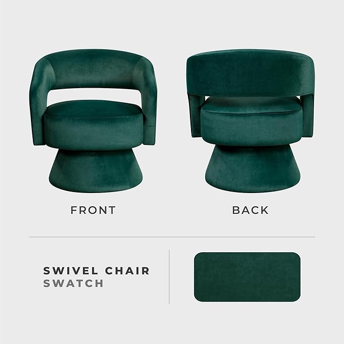Lexicon 360 Degree Swivel Accent Chair Modern Comfy Velvet Round Barrel Chair Open Back Plush Foam Cushions Metal Swivel Base for Living Room/Bedroom/Office Green
