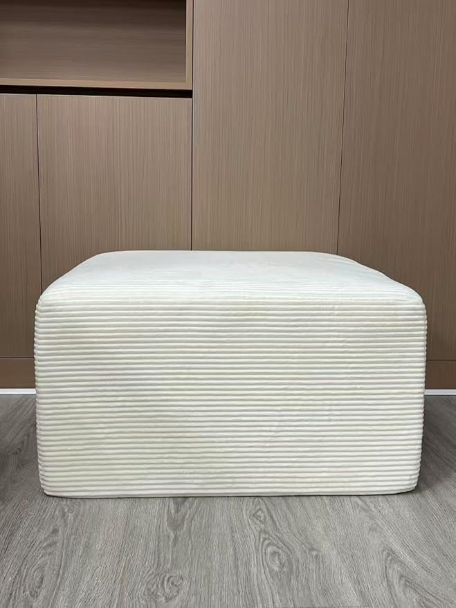79 Convertible Sofa Bed for Small Spaces No Assembly 5-in-1 Modular Futon with Fixed Frame Removable Armrests &amp Memory Foam Mattress Corduroy Sleeper Couch (White-Ottoman)