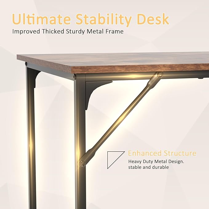 47 Inch Computer Desk with Wood Board and Metal Frame Modern Simple Style Work Desk with Adjustable Feet Study Gaming Desk Table for Home Office Bedroom Small Spaces