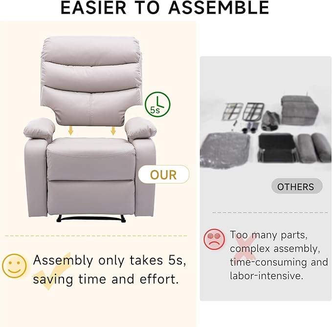 Manual Recliner Chairs for Adults Small Recliners for Small Spaces PU Leather Recliner Chair Single Sofa Living Room Chair for RV Beige