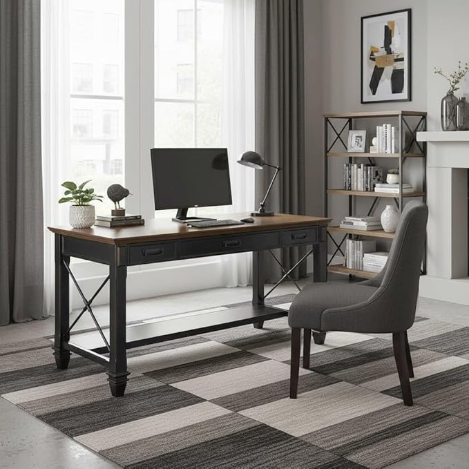 Starlight Wood Writing Desk Dropfront Keyboard Drawer 2 Utility Drawers Power Center with USB/AC Finished on All Sides Brown Office