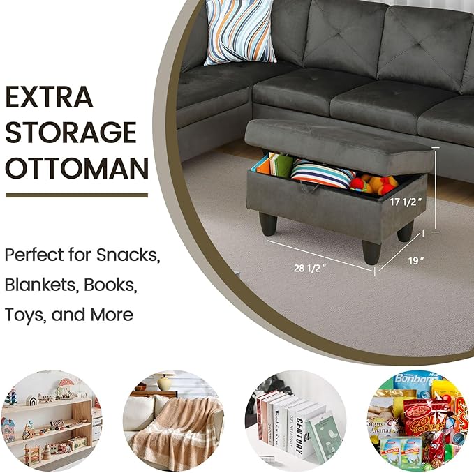 Sectional Couches for Living Room Furniture 4 Seat L Shaped Couches with Ottoman Modular Sectional Sofa for Apartment Furniture Sets Grey