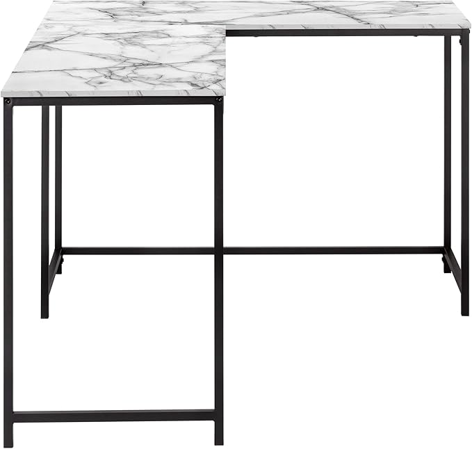 Monarch Specialties I 7393 Computer Desk Home Office Corner 58 L L Shape Work Laptop Metal Laminate White Marble Look Black Contemporary Modern