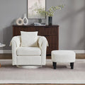 Swivel Accent Chair with Ottoman Modern Chenille Comfortable Bucket Chair with Removable Pillow Small Couch Barrel Armchair for Small Spaces Living Room Bedroom Office (White)