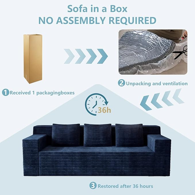 71Cloud Loveseat SofaModern 2-Seater Boneless Couch with 3 Pillows &amp Side PocketSoft Corduroy Love seatCompressed FoamDeep SeatNo Assembly for Living RoomBedroomApartment(Flat Handrail Bl