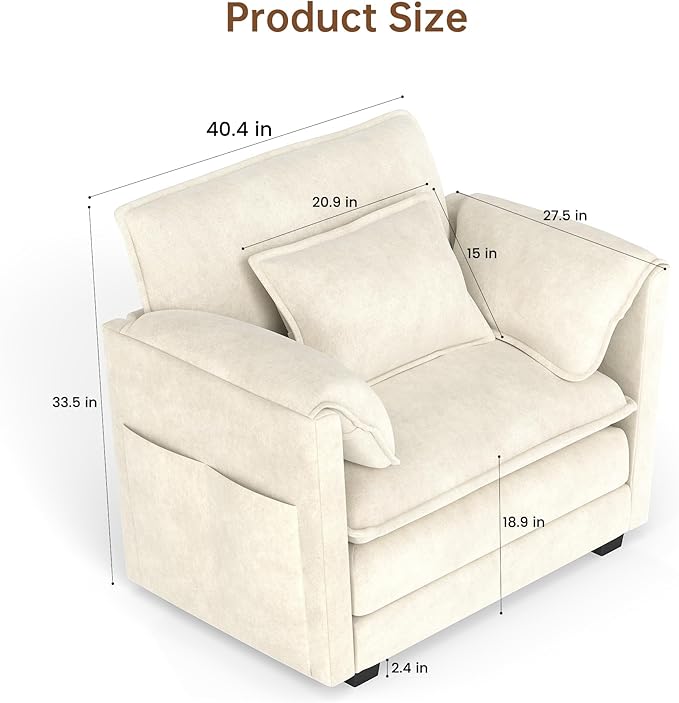 Modular Sectional Sofa 40.4'' Single Seat Couch Chenille Sofa with 2 Pillows and 2 Armrest Pillows for Apartments Living Room and Commercial Space Beige