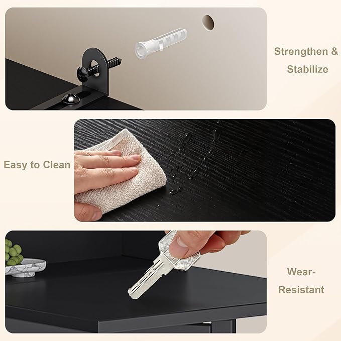 Folding Desk with Storage Space-Saving Foldable Convertible Writing Table Wall Mount Fold Out Computer Desk for Home Office Craft Room Living Room Bedroom Black