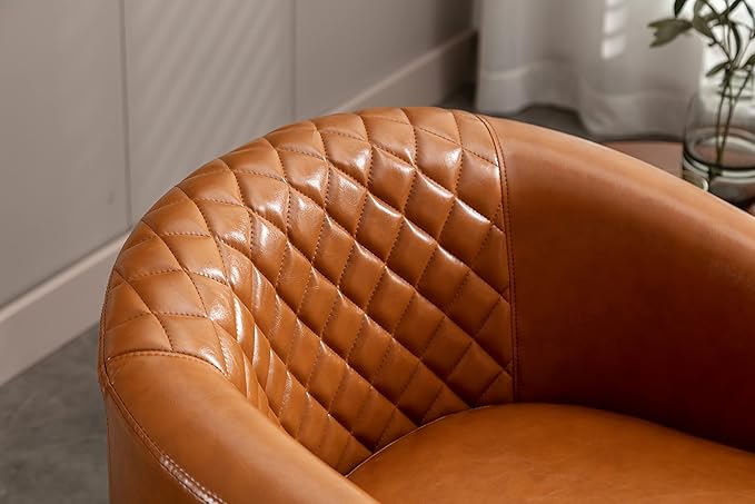 Generic Accent Chair with Ottoman Mid Century Modern Barrel Chair Upholstered Club Tub Round Arms Chair for Living Room Light Brown