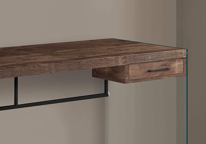 Modern Glass Top Computer Desk 48 Inch Home Office Work Station with Drawer Brown Laminate Contemporary Laptop Desk for Small Spaces