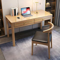 RUNNUP Modern Soild Wood Writing Desk with 2 Drawers 55 Home Office Desk Minimalist Computer Work Study Table Small Spaces Natural Without Chairs