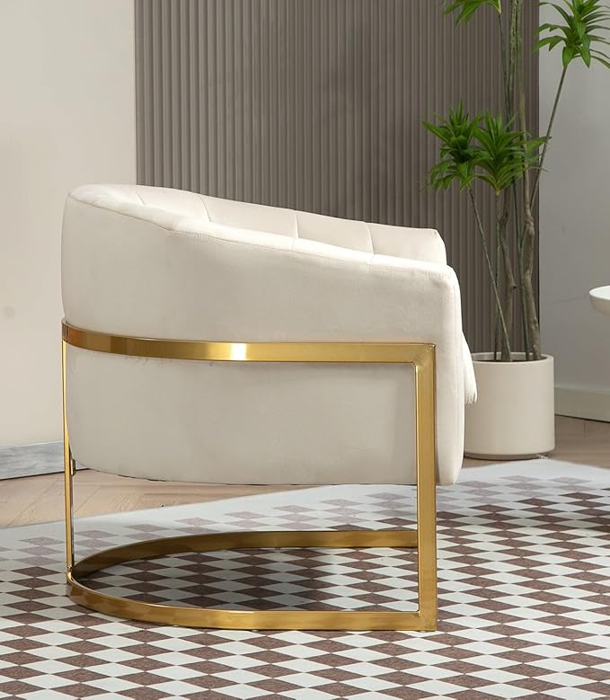Velvet Modern Accent Armchair - Luxury Gold Frame | Versatile Seating for Living Room Bedroom Office Beige