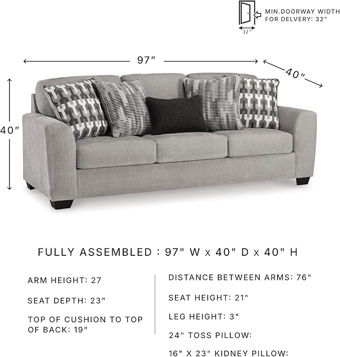 Signature Design by Ashley Avenal Park Casual Sofa with 5 Toss Pillows Light Gray