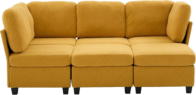 U Shaped Modular Sectional Sofa Couch with Storage Ottoman 6 Seat Convertible Upholstered Deep Seat Sofa with Chaise Lounge Comfy Cloud Couch for Living Room Mustard Yellow