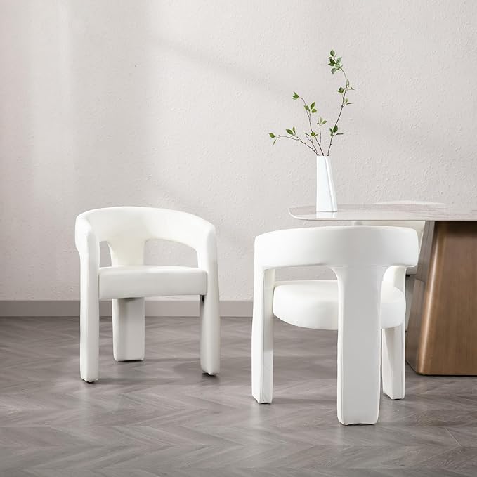 Wahson Faux Leather Chairs Modern Upholstered Bedroom Vanity Chairs Dining Chairs with Wooden Legs Assembled Accent Armchairs for Dining Room/Living Room/Side White
