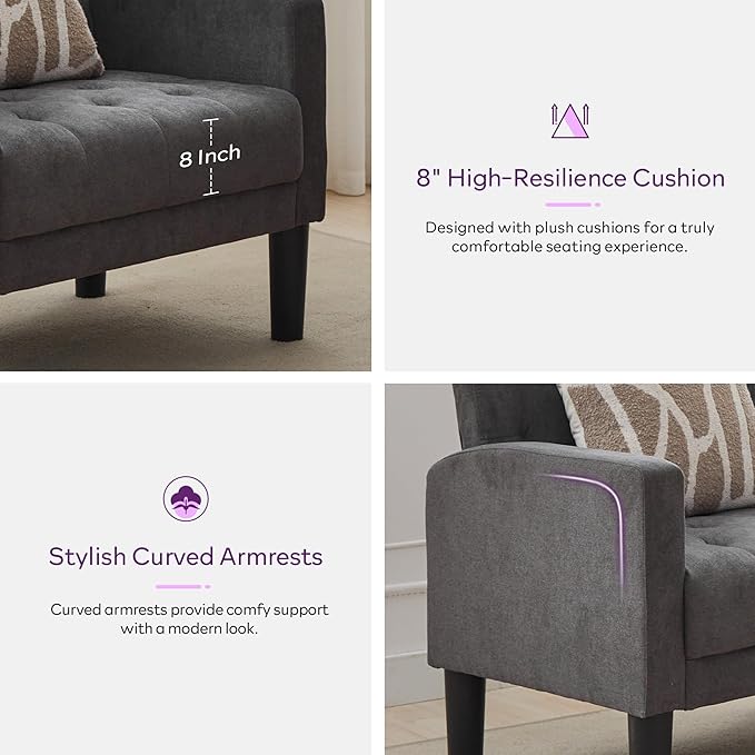 TYBOATLE Accent Chairs Set of 2 Mid Century Modern Upholstered Tufted Living Room Chair for Bedroom Armchair for Waiting Room Reading Chair for Office Grey