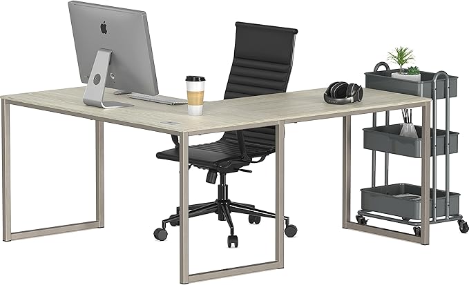 SHW Mission 55 x 60 Inches L-Shape Home Office Computer Desk Maple