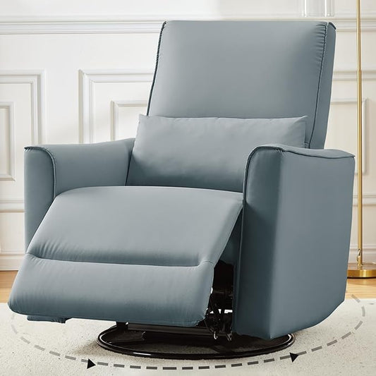 GAOMON Swivel Rocking Recliner Chair Manual Leather Recliner Glider with Lumbar Support &amp Padded Armrest Comfortable Rocker Nursery Single Sofa for Living Room and Bedroom (Gray)