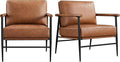 Yaheetech Accent Chair Set of 2 PU Leather Living Room Chair Back Pillow Modern Lounge Chair Wooden Arms Metal Frame Bedroom Waiting Room Retro Brown