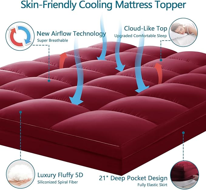 CHOKIT Queen Mattress Topper Extra Thick Pillow Top Mattress Pad for Back Pain Relief Cooling Bed Topper Mattress Cover with 8-21 Inch Deep Pocket