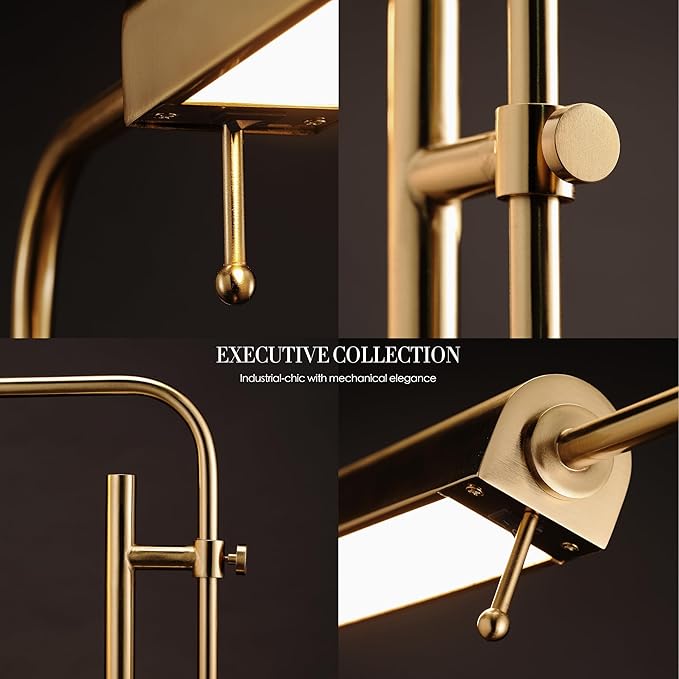 O'Bright Cedric Adjustable Pharmacy Floor Lamp - Industrial Design for Reading Crafting Work - 10W LED Height 45-61 inches - Ideal for Living Room Bedside Office - Antique Brass (Gold)