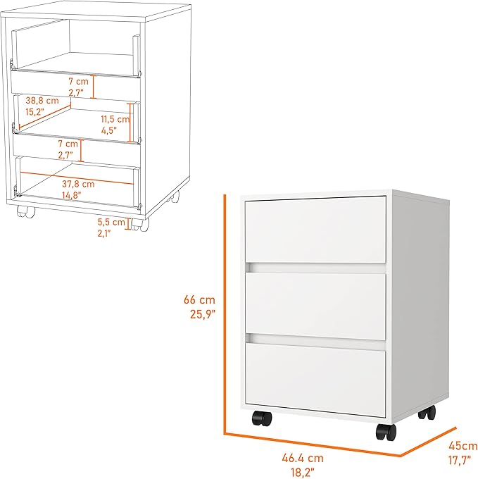 3-Drawer White Filing Cabinet with Smooth Roller Glides - Home Office Storage Solution