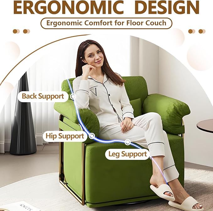 Swivel Accent Chairs 360 Swivel arm Chairs for Bedroom Club Chair with Back Gold Frame Tall Base for Office and Living Room (Green)