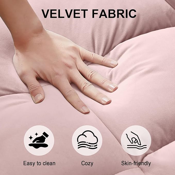 3-in-1 Convertible Sofa Bed 55'' Pull Out Couch Bed with Adjustable Backrest Velvet Fabric Sleeper Loveseat Sofa with Side Pocket Perfect for Living Room Easy Assembly(Pink)