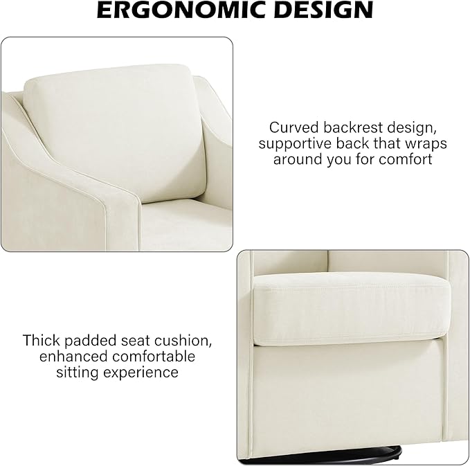 Swivel Accent Chair Modern Round Barrel Arm Chair for Living Room Bedroom Comfy Club Reading Chairs for Adults (Chenille Beige Set of 2)