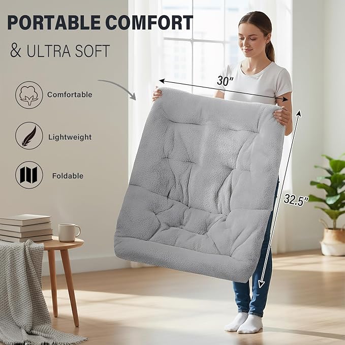 Tiita Comfy Saucer Chair Soft Faux Fur Oversized Folding Accent Chair Lazy Chair for Teens Adults Metal Frame Moon Chair for Bedroom Living Room Dorm Rooms X-Large Grey