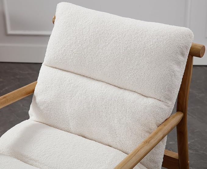 Kmax Modern Sling Accent Chair Mid-Century Faux Fur Living Room Chair Soft Comfy Lounge Chair Solid Wood Frame Chair with Armrest for Bedroom Reading Room Backyard White