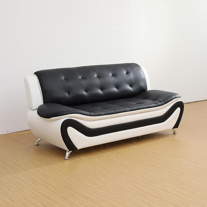 Living Room Furniture Sets 3 Piece Faux Leather Sofa Set White and Black Couch Set for Home Apartment Office(Sofa)