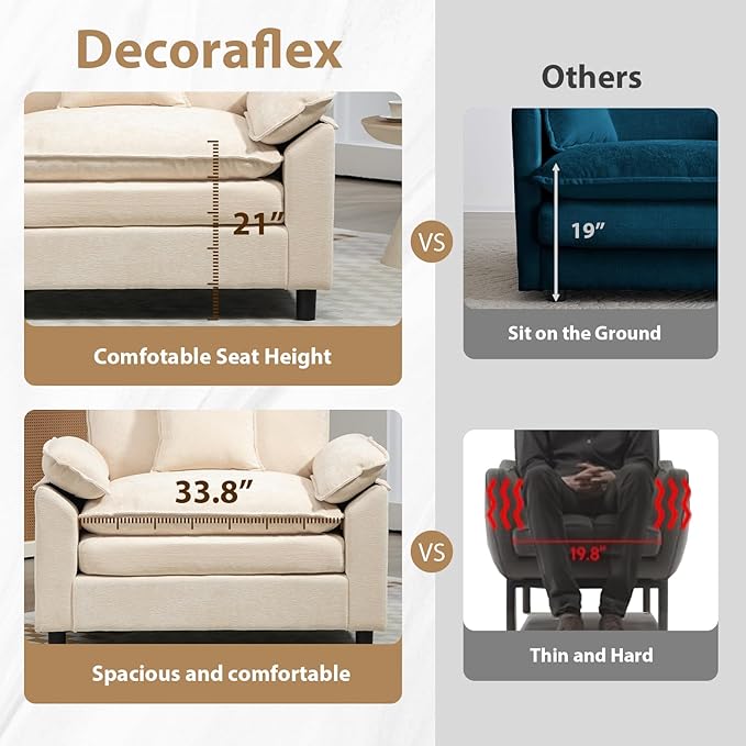Chenille Modular Sectional Sofa 80'' Comfy Cloud Sofa Couch with Remove Ottoman Large U-Shaped Extra Deep Seat Sofa with Pillows for Living Room DIY Beige