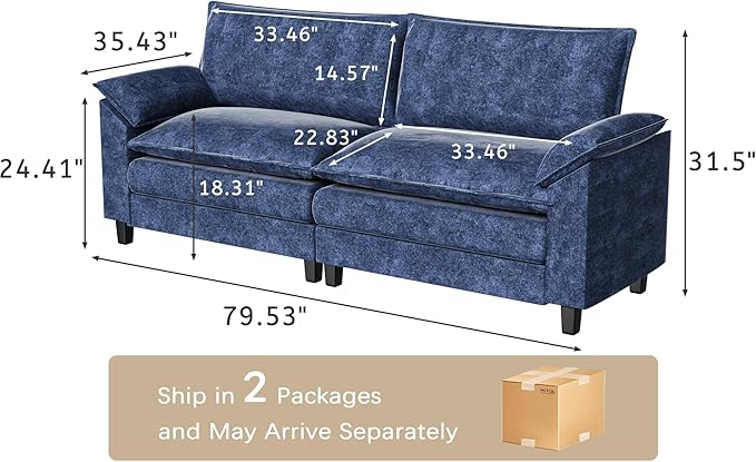 Flamaker Modular Sectional Loveseat Sofa Couch Fabric Small Love-Seat Sofa Cloud Couch with Comforts 2-Seat Sectional Sofa Couches for Apartment Bedroom Small Space(Blue)