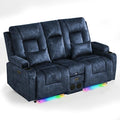 Houjud Power Reclining Loveseat Recliner Sofa with Console Wall-Hugger RV Couch with USB Ports Cup Holders Bluetooth Speakers &amp Ambient Lighting for Home Theater or Camper Velvet Blue