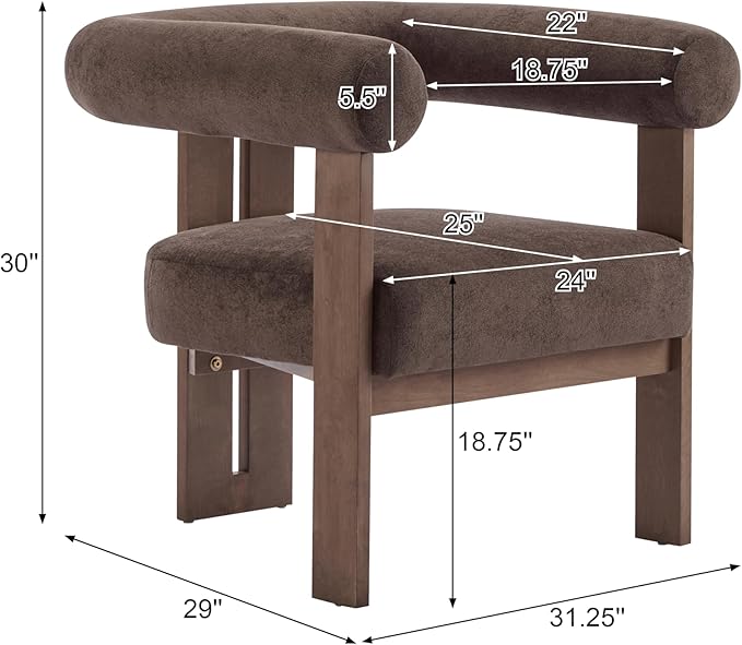 Christopher Knight Home Rones Modern Velvet Upholstered Accent Chair Wooden Living Room Club Chair with Curved Backrest Minimalist Bedroom Comfy Reading Chair Thick Padded Seat Dark Brown+Walnut