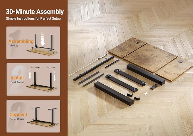 Seang Electric Height Adjustable Standing Desk 48 x 24 Inch Sit-Stand Desk with Stable T-Shaped Frame 3 Memory Buttons &amp Cable Organization for Home Office Workstation Black Frame/Rustic Brown