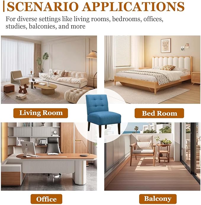 Modern Accent Chair for Living Room Upholstered Armless Slipper Chair with Back &amp Wood Legs Comfy Small Chair for Bedroom Living Room Reading Spaces Office (Blue2)
