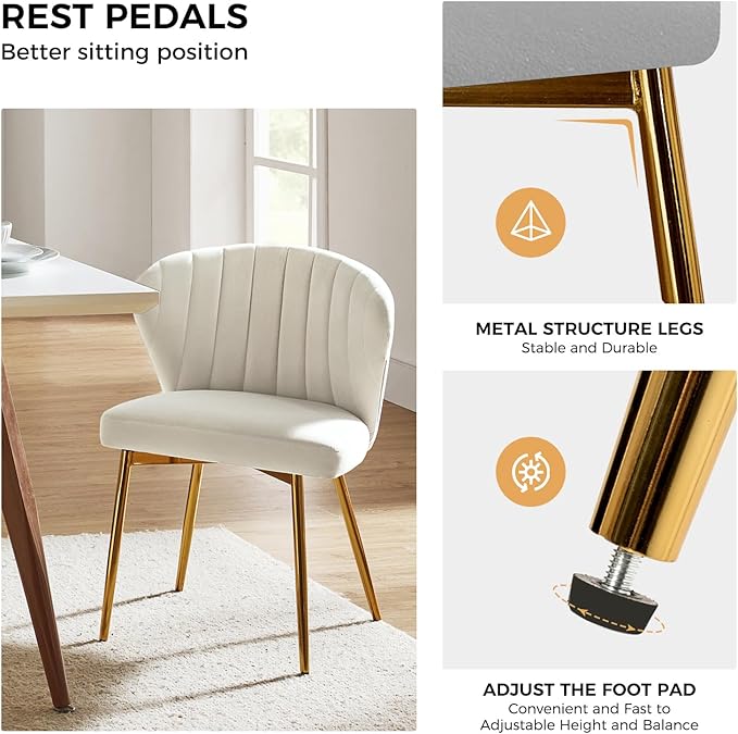 HULALA HOME Dining Chairs Set of 2 Velvet Upholstered Kitchen &amp Dining Room Chairs with Metal Legs Vanity Chair Armless Side Chairs for Living Room Bedroom Restaurant Channel Curved Backrest Ivo