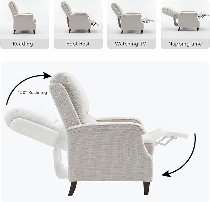 VKNOW Recliner Chair Fabric Recliner with Soft Armrest Home Theater Seating with Adjustable Push Back and Lumbar Support Single Sofa for Adults Lounge Chair for Living Room Bedroom（Beige）