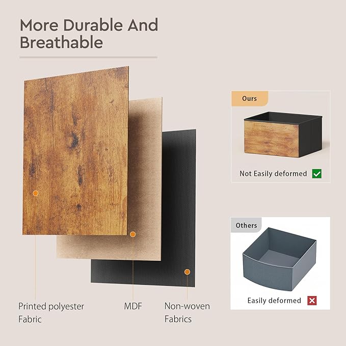 Mobile File CabinetLateral Filing Cabinet with 3 Fabric DrawersRolling Printer Stand with 4 Open Storage Shelf for Home OfficeRustic Brown