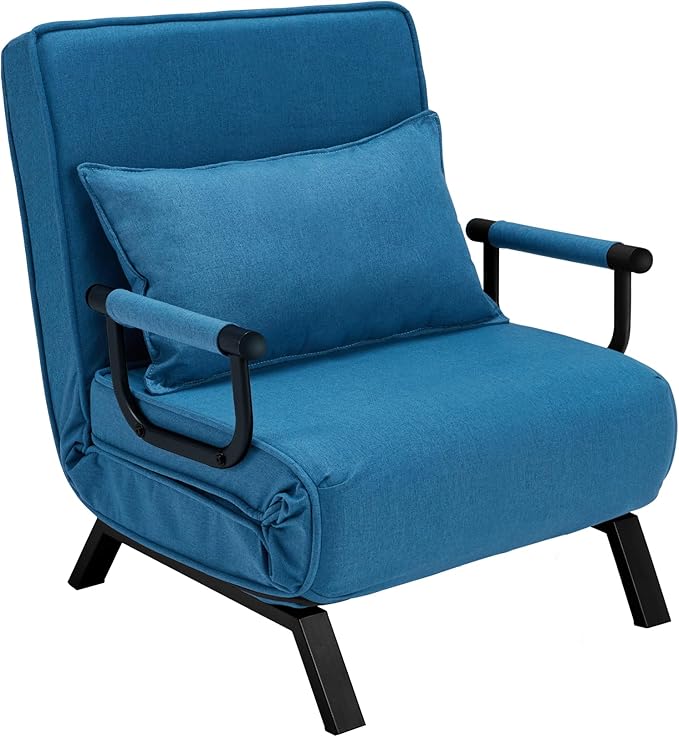 Folding Sofa Bed Sleeper Chair3-in-1 Single Convertible Sofa with Adjustable BackrestLazy Bed Leisure Recliner with PillowTri-fold Upholstered Armchair (Blue Standard)